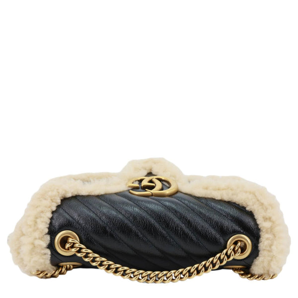 GUCCI GG Marmont Small Diagonal Wool Matelasse Calfskin Leather Shoulder Bag Black 443497