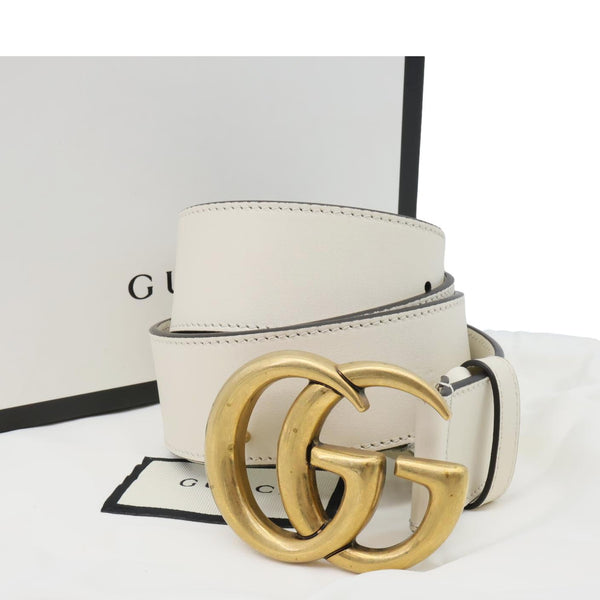 GUCCI Double G buckle Marmont Leather Belt Beige 400593 Size 105/42