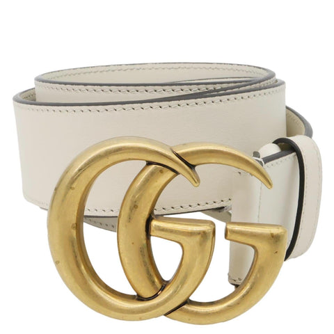 GUCCI Double G buckle Marmont Leather Belt Beige 400593 Size 105/42