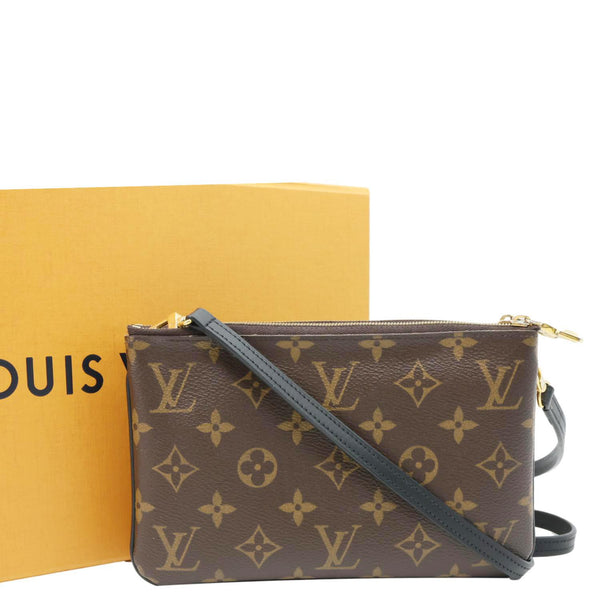 LOUIS VUITTON Double Zip Pochette Monogram Reverse Canvas Crossbody Bag Brown