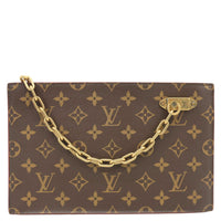 LOUIS VUITTON Legacy Monogram Canvas Chain Clutch Brown