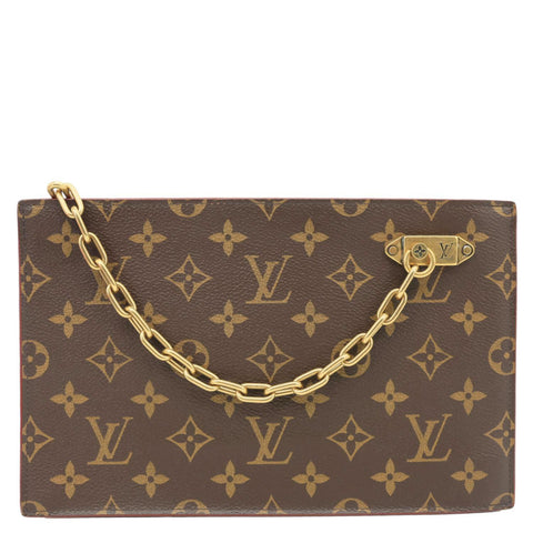 LOUIS VUITTON Legacy Monogram Canvas Chain Clutch Brown