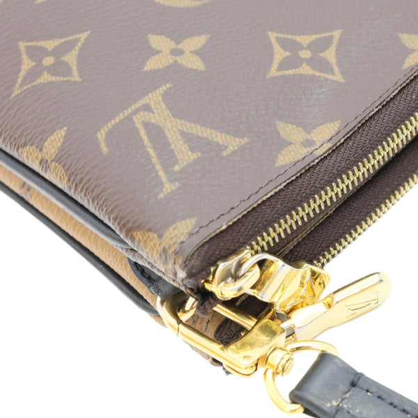 LOUIS VUITTON Double Zip Pochette Monogram Reverse Canvas Crossbody Bag Brown