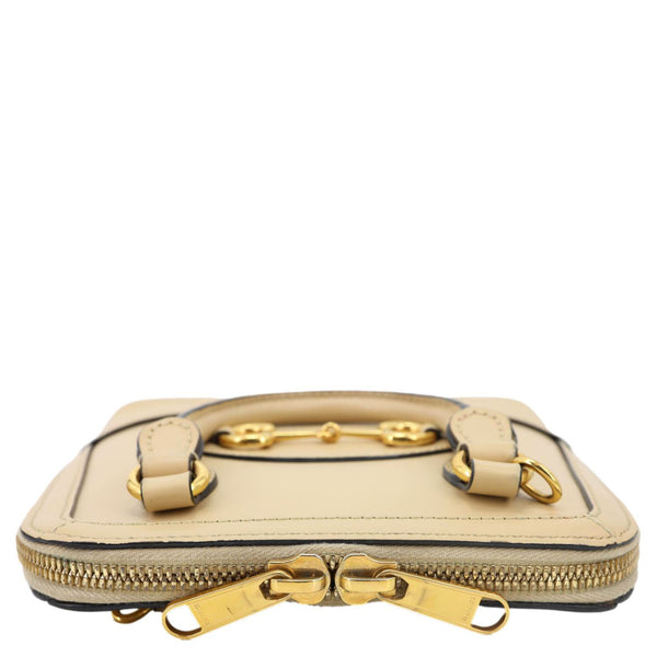 GUCCI Horsebit 1955 Mini Leather Top Handle Crossbody Bag Cream 640716