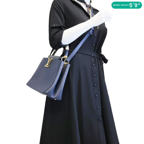 LOUIS VUITTON Capucines PM Taurillon Leather Shoulder Bag Navy Blue