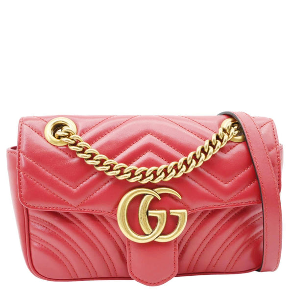 GUCCI Marmont Small Matelasse Leather Crossbody Bag Red 446744