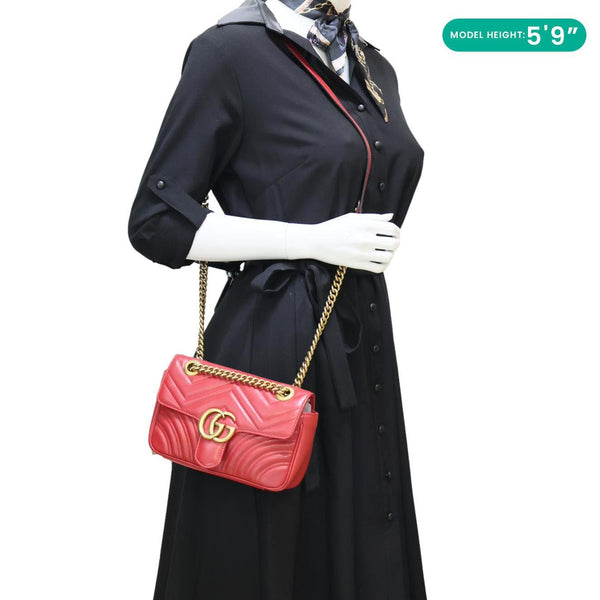GUCCI Marmont Small Matelasse Leather Crossbody Bag Red 446744