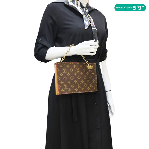 LOUIS VUITTON Legacy Monogram Canvas Chain Clutch Brown