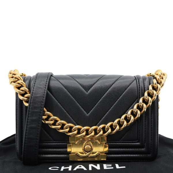 CHANEL Boy Flap Small Chevron Leather Shoulder Bag Black