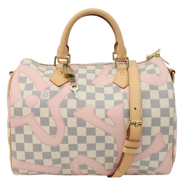 LOUIS VUITTON Tahitienne Speedy 30 Damier Azur Satchel Bag Rose Ballerine