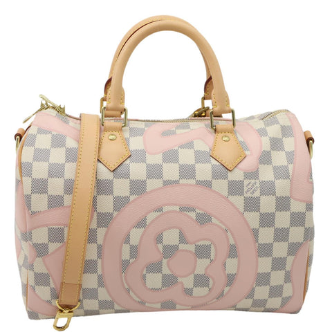 LOUIS VUITTON Tahitienne Speedy 30 Damier Azur Satchel Bag Rose Ballerine
