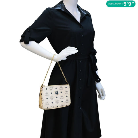 MCM Visetos Coated Canvas Pochette Cream