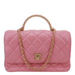 CHANEL Top Handle Quilted Lambskin Leather Wallet On Chain Shoulder Bag Pink