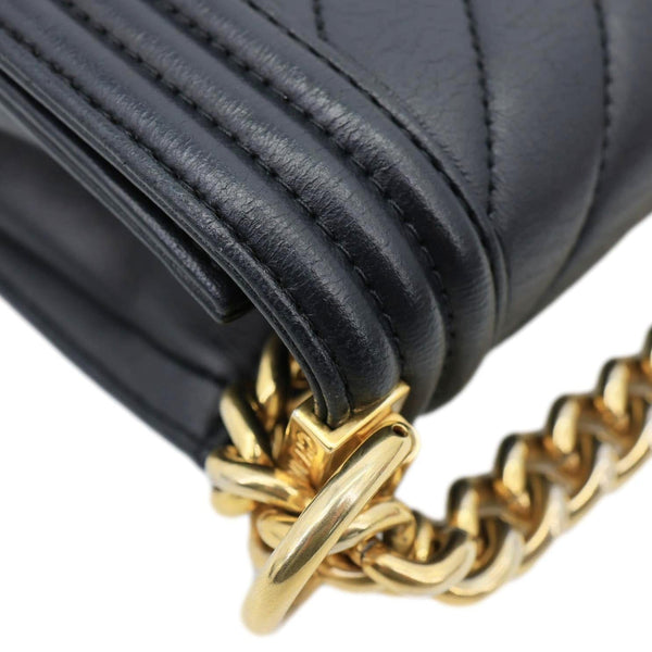 CHANEL Boy Flap Small Chevron Leather Shoulder Bag Black