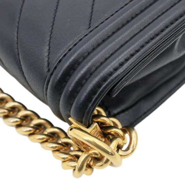 CHANEL Boy Flap Small Chevron Leather Shoulder Bag Black