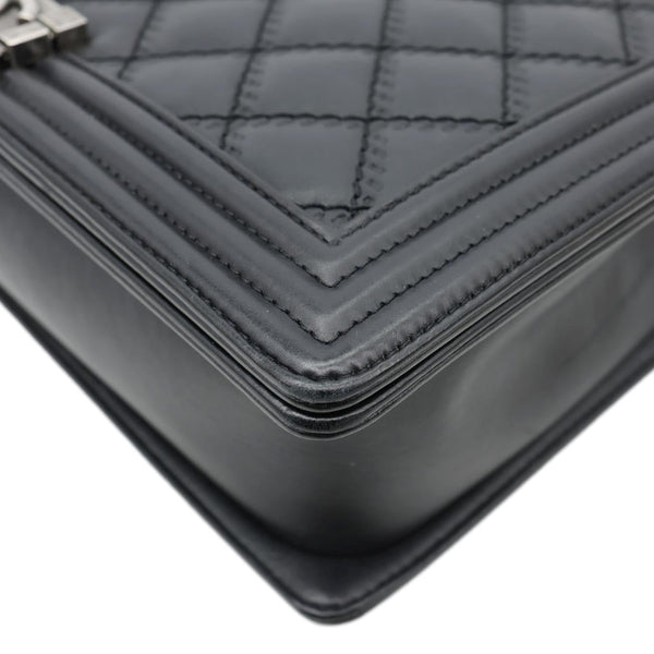 CHANEL Boy New Medium Wild Stitch Leather Shoulder Bag Black