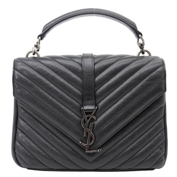 YVES SAINT LAURENT College Medium Monogram Chevron Leather Crossbody Bag Black