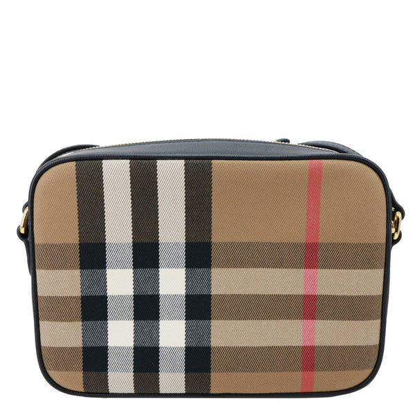 BURBERRY Check Canvas Calfskin Leather Camera Bag Beige