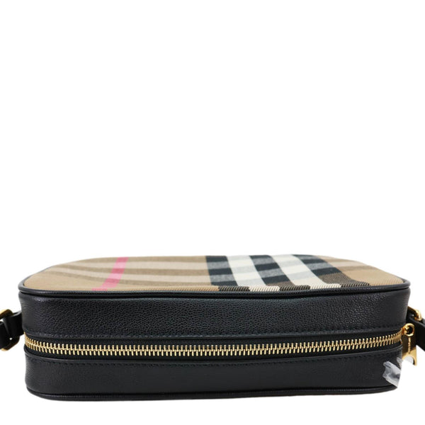 BURBERRY Check Canvas Calfskin Leather Camera Bag Beige
