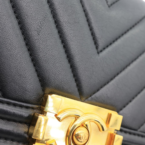 CHANEL Boy Flap Small Chevron Leather Shoulder Bag Black