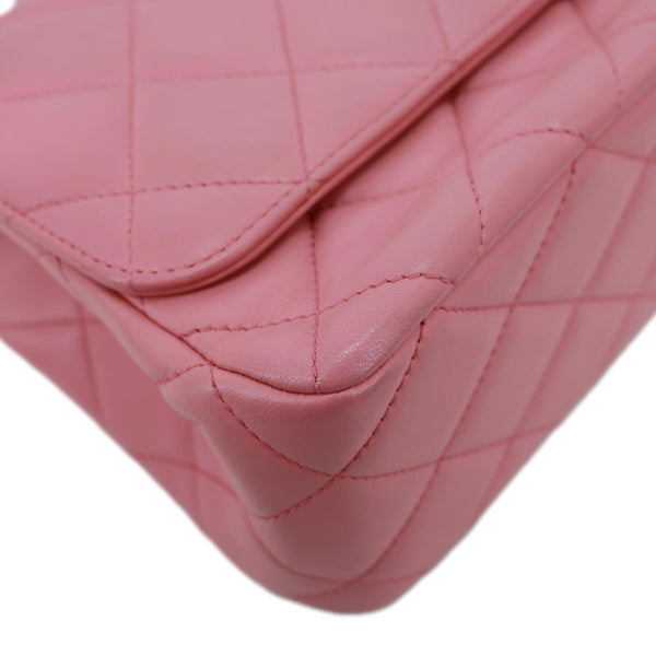 CHANEL Top Handle Quilted Lambskin Leather Wallet On Chain Shoulder Bag Pink