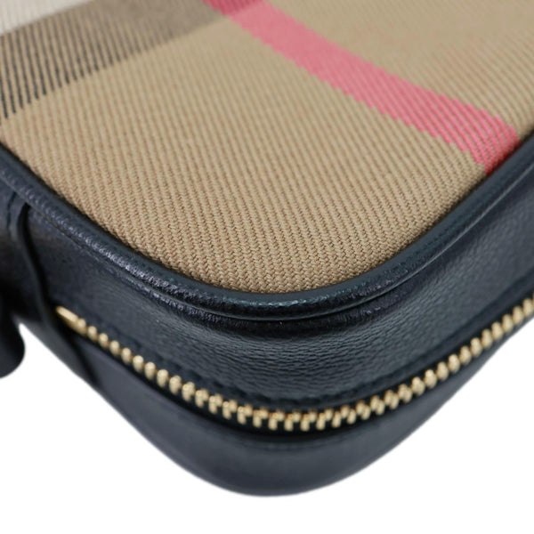 BURBERRY Check Canvas Calfskin Leather Camera Bag Beige