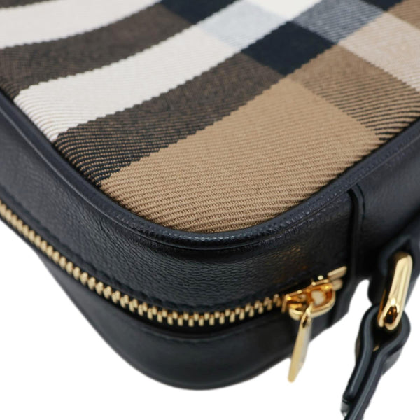 BURBERRY Check Canvas Calfskin Leather Camera Bag Beige