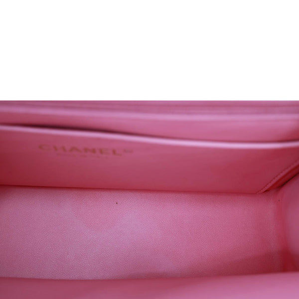 CHANEL Top Handle Quilted Lambskin Leather Wallet On Chain Shoulder Bag Pink