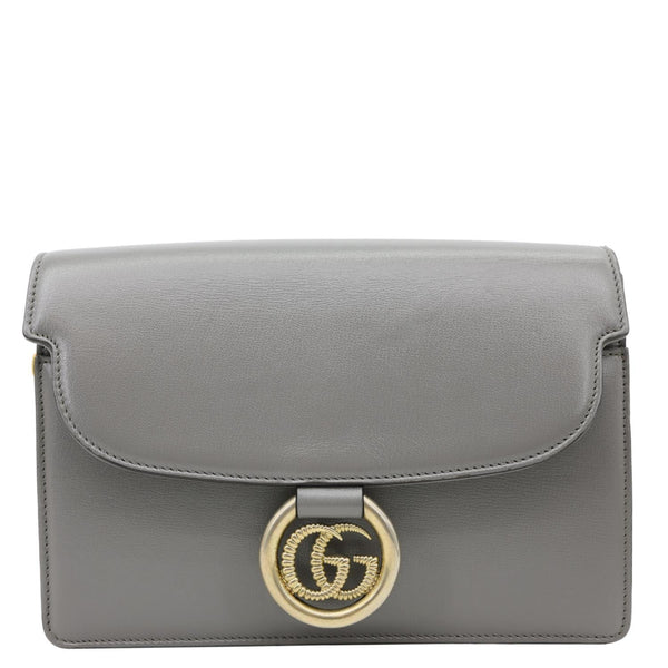 GUCCI GG Ring Leather Shoulder Bag Light Grey 589474