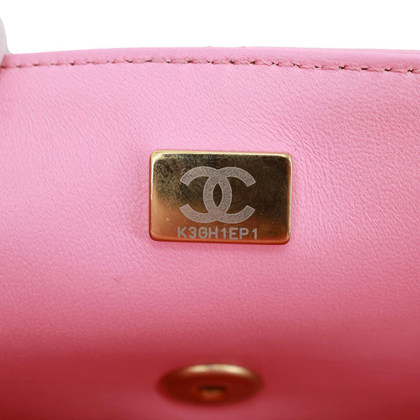 CHANEL Top Handle Quilted Lambskin Leather Wallet On Chain Shoulder Bag Pink