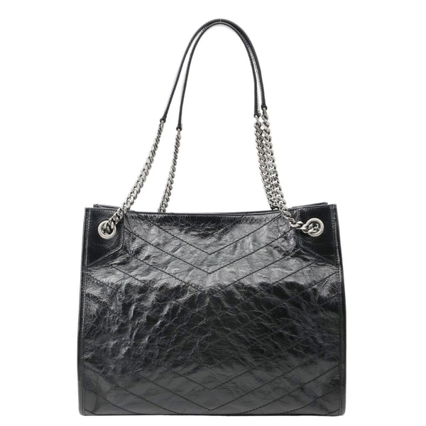YVES SAINT LAURENT Niki Medium Crinkled Leather Shopping Tote Bag Black