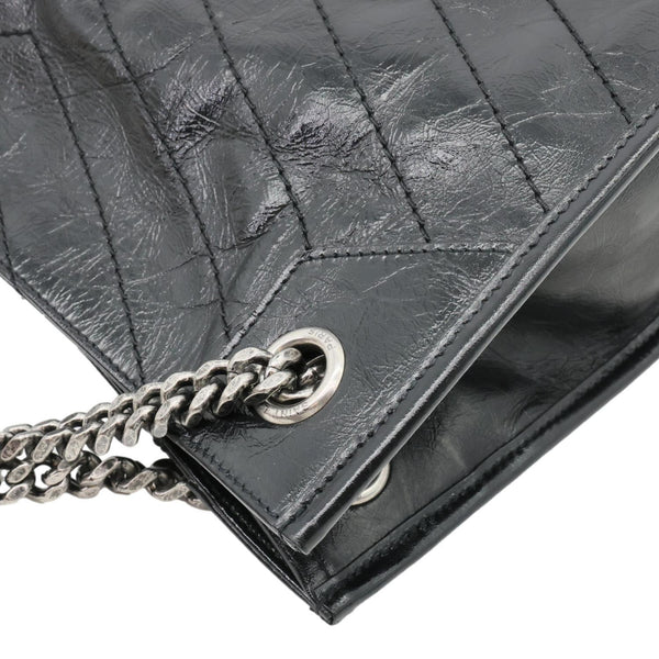 YVES SAINT LAURENT Niki Medium Crinkled Leather Shopping Tote Bag Black