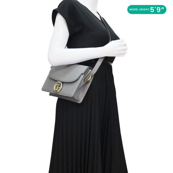 GUCCI GG Ring Leather Shoulder Bag Light Grey 589474