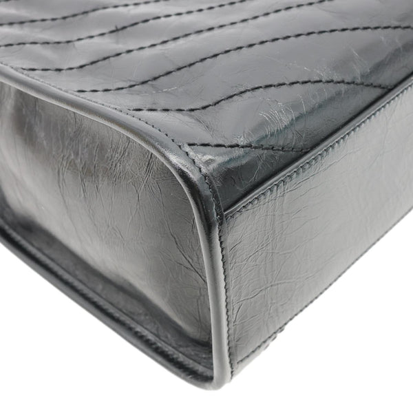 YVES SAINT LAURENT Niki Medium Crinkled Leather Shopping Tote Bag Black