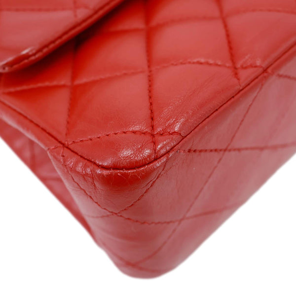 CHANEL Classic Double Flap Medium Quilted Lambskin Leather Shoulder Bag Red