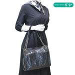 YVES SAINT LAURENT Niki Medium Crinkled Leather Shopping Tote Bag Black