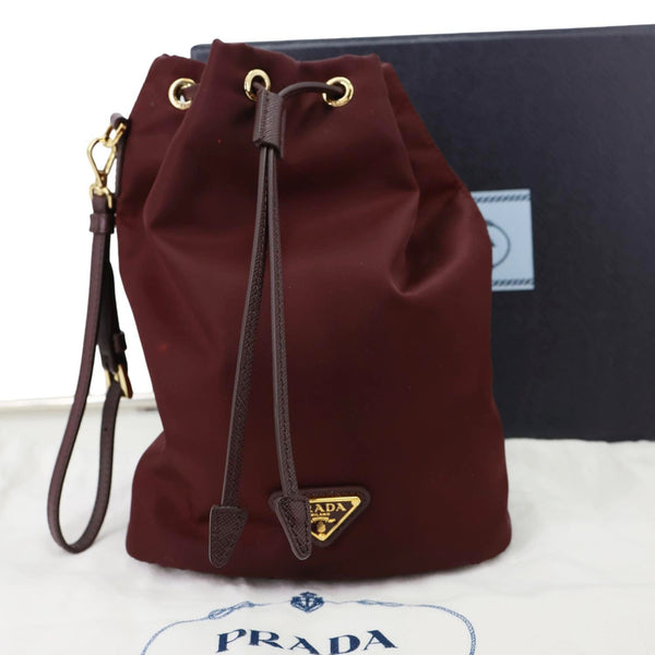 PRADA Re-Nylon Drawstring Pouch Bucket Bag Burgundy