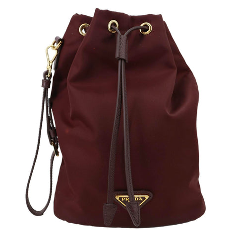 PRADA Re-Nylon Drawstring Pouch Bucket Bag Burgundy
