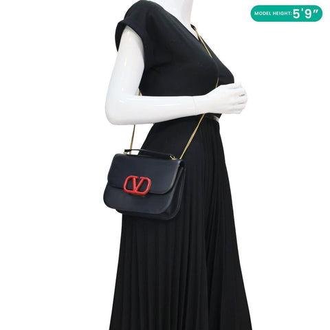 VALENTINO VLOCK Chain Small Leather Shoulder Bag Black