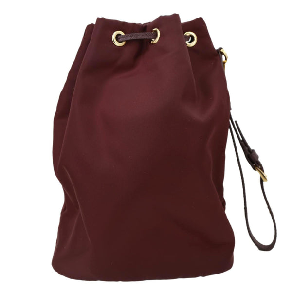 PRADA Re-Nylon Drawstring Pouch Bucket Bag Burgundy