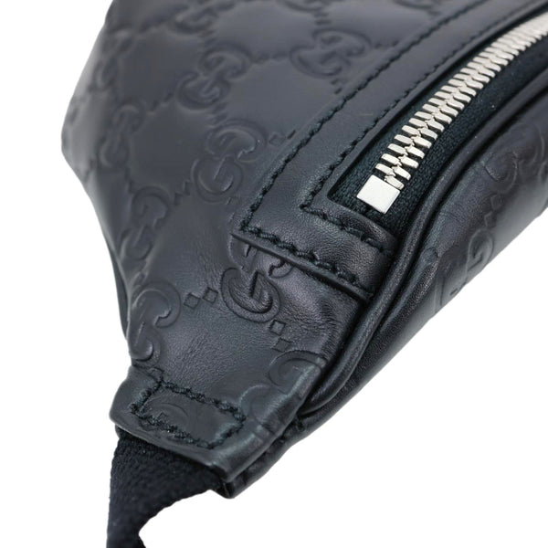 GUCCI Tennis GG Calfskin Embossed Leather Belt Bag Black 779896