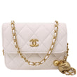 CHANEL Pearl Crush Flap Quilted Lambskin Leather Clutch With Chain White