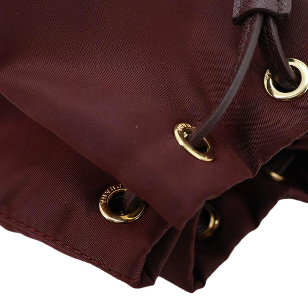 PRADA Re-Nylon Drawstring Pouch Bucket Bag Burgundy