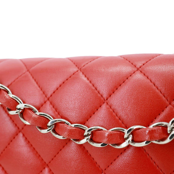 CHANEL Classic Double Flap Medium Quilted Lambskin Leather Shoulder Bag Red