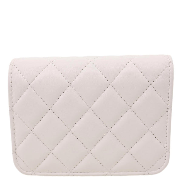 CHANEL Pearl Crush Flap Quilted Lambskin Leather Clutch With Chain White