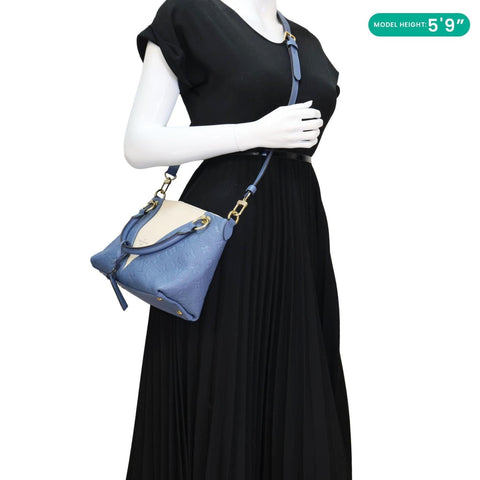 Louis Vuitton V BB Monogram Blue Empreinte Tote Shoulder Bag - Model Wearing