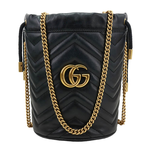 GUCCI GG Marmont Calfskin Matelasse Leather Bucket Bag Black