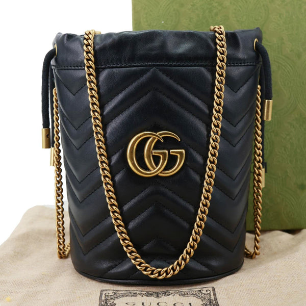 GUCCI GG Marmont Calfskin Matelasse Leather Bucket Bag Black
