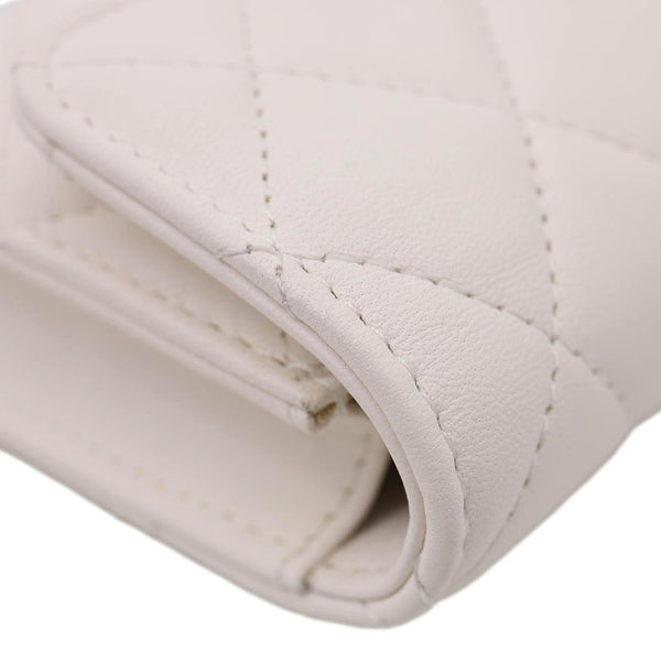 CHANEL Pearl Crush Flap Quilted Lambskin Leather Clutch With Chain White