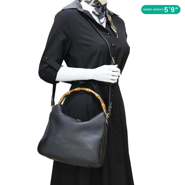 GUCCI Diana Medium Leather Top Handle Shoulder Bag Black 746124